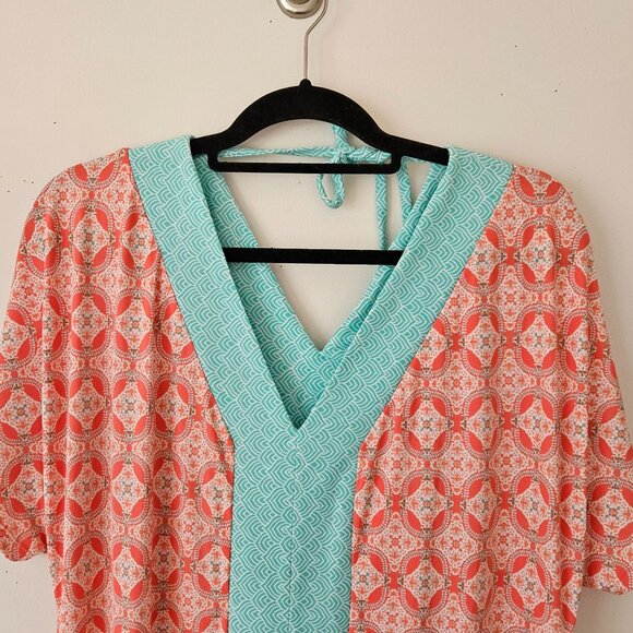 Cabana Life Multicolor Batik print Neck short sleeve mumu swim coverup size larg - Picture 5 of 5